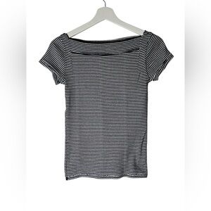 Striped Navy and White  boat neck Women's Top